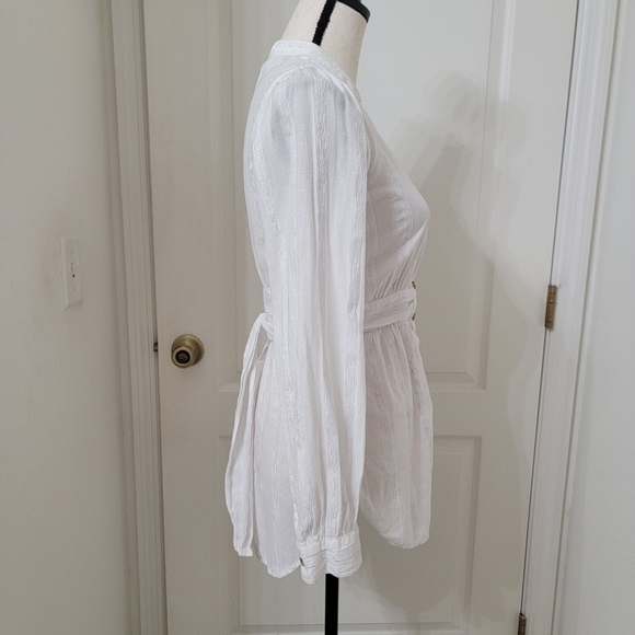 Anthropologie Size 4 White Tie Waist, Button Front Blouse - Picture 6 of 15